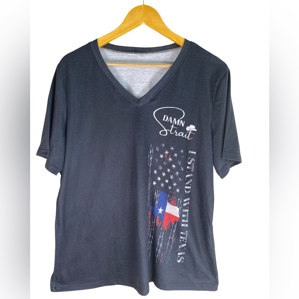 Damn Strait Graphic‎ Tee XL V-Neck Charcoal I Stand With Texas” Country Western